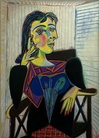 a painting of a woman sitting in a chair